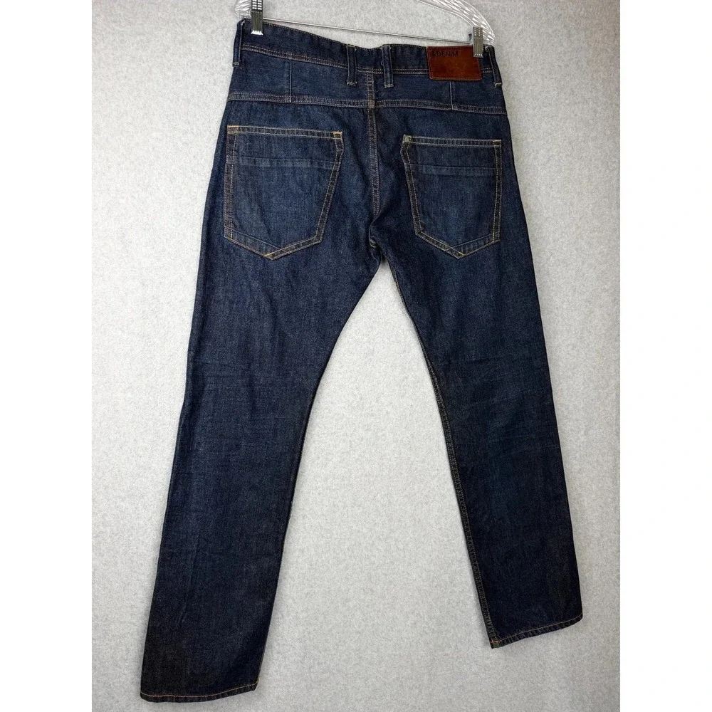 H&M &Denim Mens Straight Regular Waist Jeans 32x32 Dark Blue 100 Cotton